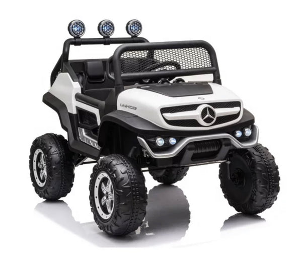 Rutas CR58 Mini Mercedes Benz Unimog 12V - Llantas de hule - Asientos de cuero - 4x4 con Control Remoto