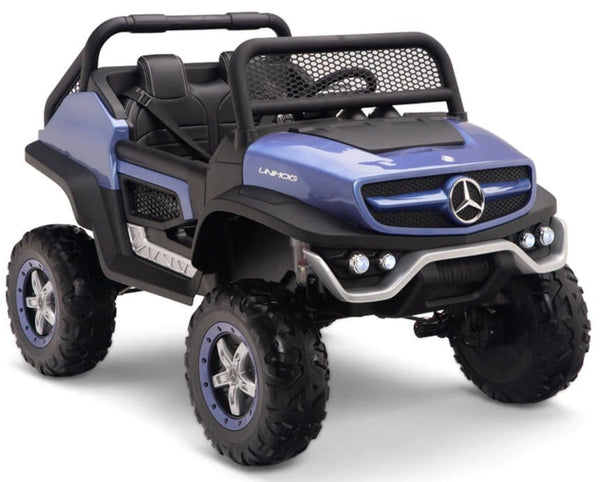 Encargo 2025 Rutas CR58 - Mercedes Benz Unimog - Azul - 24 Voltios - Llantas de hule - Asientos de cuero - 4 Motores -  Pantalla de Video - Control Remoto - Hasta los 10 años