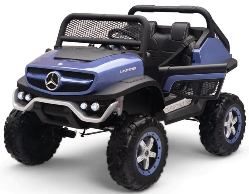 Encargo 2025 Rutas CR58 - Mercedes Benz Unimog - Azul - 24 Voltios - Llantas de hule - Asientos de cuero - 4 Motores -  Pantalla de Video - Control Remoto - Hasta los 10 años