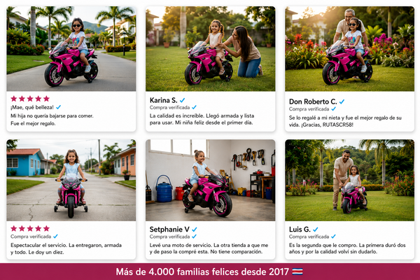 Rutas CR58 • Motocicleta Pistera • 12v • Color Rosado • Llantas de plástico • Asientos plástico • Hasta los 5 años • R26
