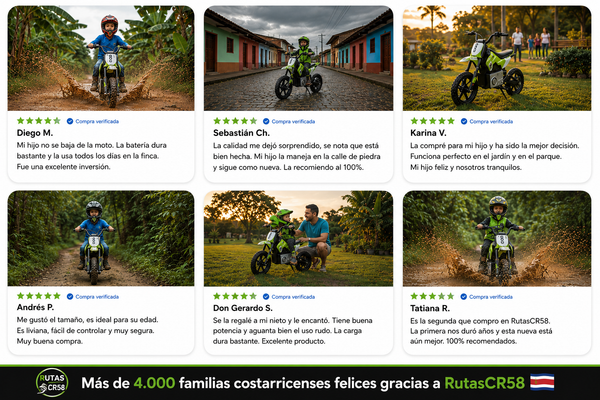 Rutas CR58 • Mini Moto Cross • 24 Voltios • Color Verde • Llantas de hule • Asiento de cuero • Llave de encendido • Hasta 9 Años • R26