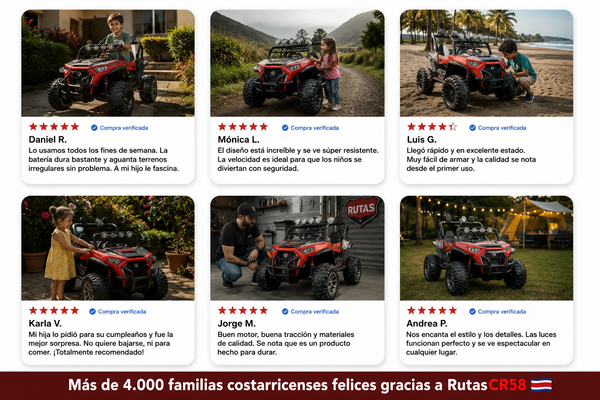 Rutas Cr58 • UTV NEL • Color Rojo • 24 Voltios • Llantas de Hule • 2 Asiento de Cuero • 4 Motores • Control Remoto • Hasta los 7 Años • R26