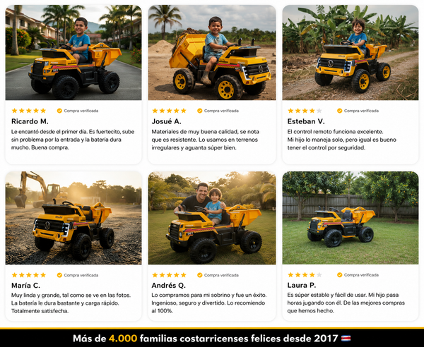 Rutas Cr58 • Vagoneta • Color Amarillo • 24 Voltios • Llantas de hule • 2 Asientos de cuero • 4 Motores • Control remoto • Hasta los 7 Años • R26