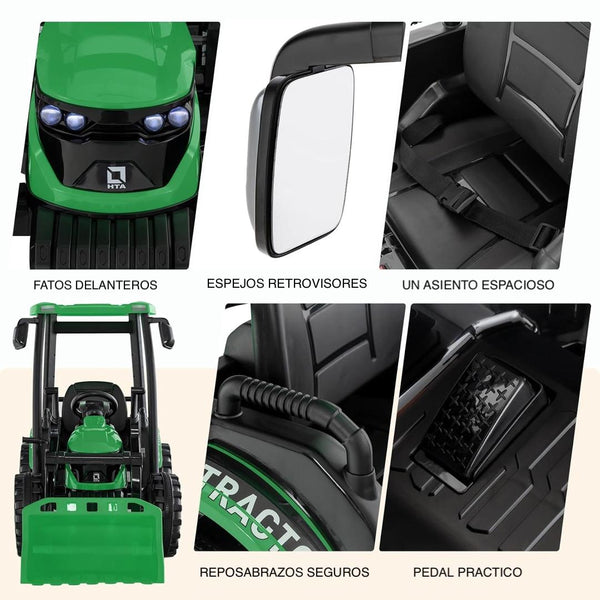 Rutas CR58 • Cosechador • 24 Voltios • 2 Motores • Color Verde • Llantas plásticas con banda de goma • Asiento plástico - Control Remoto • Carreta • Hasta 7 Años • R26