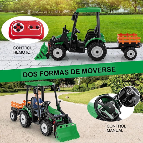 Rutas CR58 • Cosechador • 24 Voltios • 2 Motores • Color Verde • Llantas plásticas con banda de goma • Asiento plástico - Control Remoto • Carreta • Hasta 7 Años • R26