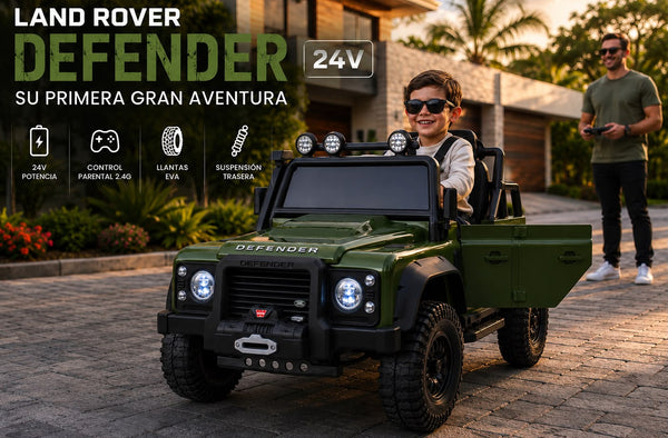 Carrito Eléctrico para niños • Land Rover Defender • Verde • 24 Voltios • Rutas Cr58 ER26