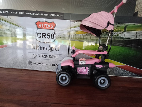 2025 Rutas Cr58 - Chispita - Color Rosada - Llantas plásticas - Asientos Plásticos - 2 Motores - Dosel - Control Remoto - Hasta los 4 años