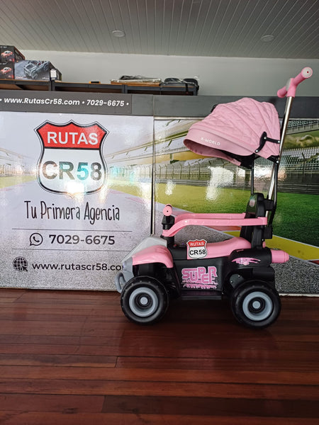 2025 Rutas Cr58 - Chispita - Color Rosada - Llantas plásticas - Asientos Plásticos - 2 Motores - Dosel - Control Remoto - Hasta los 4 años
