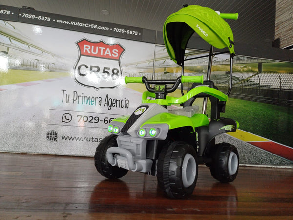 2025 Rutas Cr58 - Chispita - Color Verde - Llantas plásticas - Asientos Plásticos - 2 Motores - Dosel - Control Remoto - Hasta los 4 años