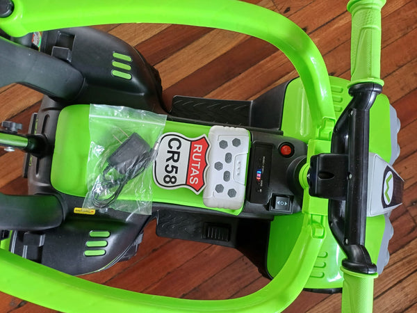 2025 Rutas Cr58 - Chispita - Color Verde - Llantas plásticas - Asientos Plásticos - 2 Motores - Dosel - Control Remoto - Hasta los 4 años