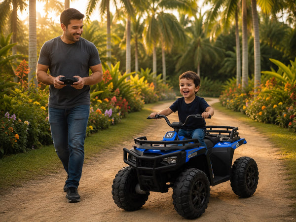 Rutas CR58 • ATV TITAN • 24 Voltios • 4 Motores • Color Azul • Llantas de hule • Asiento de cuero - Control Remoto • Hasta 8 Años • ER26