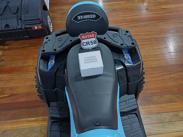 2025 Rutas CR58 • ATV TRX • Celeste • 24 Voltios • Llantas de hule• Asientos de cuero • Cuatro Motores • Hasta 8 Años.