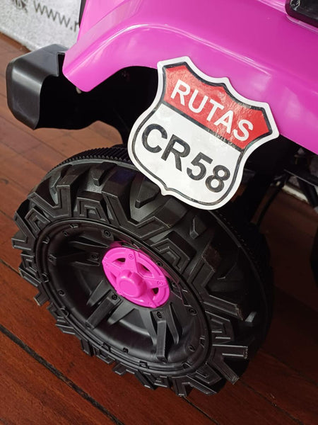 2025 Rutas CR58 Estilo Jeep Wãri- 12 Voltios - 4 Motores - Rosado - Llantas plásticas - Asiento de plástico- Control Remoto - Hasta 4 Años
