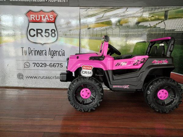 2025 Rutas CR58 Estilo Jeep Wãri- 12 Voltios - 4 Motores - Rosado - Llantas plásticas - Asiento de plástico- Control Remoto - Hasta 4 Años