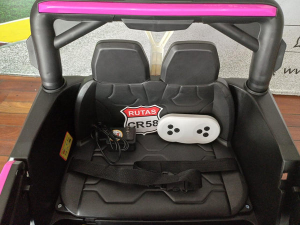 2025 Rutas CR58 Estilo Jeep Wãri- 12 Voltios - 4 Motores - Rosado - Llantas plásticas - Asiento de plástico- Control Remoto - Hasta 4 Años