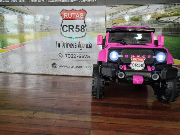 2025 Rutas CR58 Estilo Jeep Wãri- 12 Voltios - 4 Motores - Rosado - Llantas plásticas - Asiento de plástico- Control Remoto - Hasta 4 Años