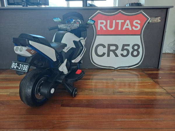 Usaditos 2024 Motocicleta BMW - Blanca - Llantas de plástico  - Asientos plástico - Dos motores - 12V - Hasta 5 Años