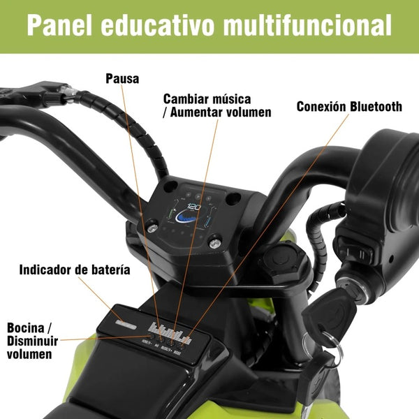 Encargo 2025 Rutas CR58 Mini Moto Cross - 24 Voltios - Verde - Llantas de hule - Asiento de cuero - Hasta 9 Años