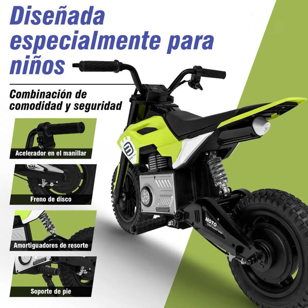 Encargo 2025 Rutas CR58 Mini Moto Cross - 24 Voltios - Verde - Llantas de hule - Asiento de cuero - Hasta 9 Años
