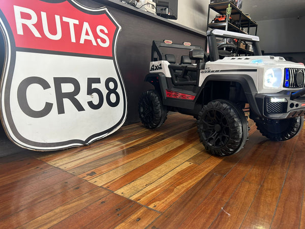 Encargo 2025 Rutas CR58 Estilo Jeep Alápi - 12 Voltios - 4 Motores - Blanco- Llantas plásticas - Asiento de plástico- Control Remoto - Hasta 5 Años