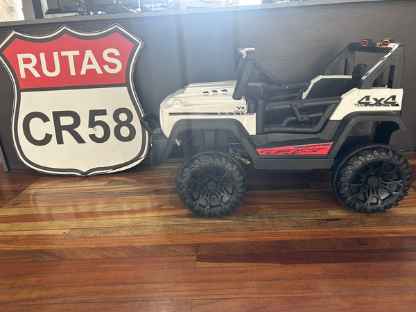 Encargo 2025 Rutas CR58 Estilo Jeep Alápi - 12 Voltios - 4 Motores - Blanco- Llantas plásticas - Asiento de plástico- Control Remoto - Hasta 5 Años