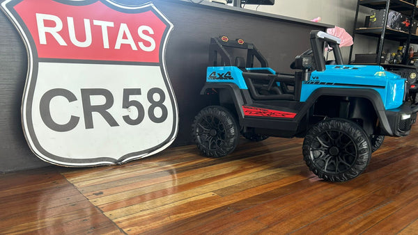 Encargo 2025 Rutas CR58 Estilo Jeep Alápi - 12 Voltios - 4 Motores - Azul - Llantas plásticas - Asiento de plástico- Control Remoto - Hasta 5 Años