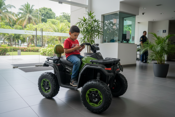 Rutas CR58 • ATV TRX • Color Verde • 24 Voltios • Llantas de hule • Asiento largo de cuero • Cuatro Motores • Hasta 8 Años • R26