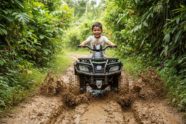 Rutas CR58 • ATV TRX • Color Verde • 24 Voltios • Llantas de hule • Asiento largo de cuero • Cuatro Motores • Hasta 8 Años • R26