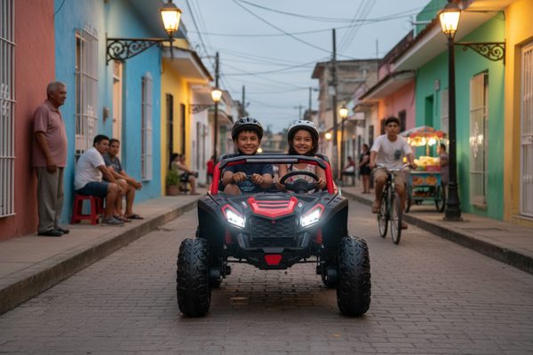 Rutas Cr5 • BUGGY SM DOTA • Color Rojo • 24 Voltios • Llantas de Hule • 2 Asientos de Cuero • 4 Motores • Control Remoto • Hasta los 11 Años • R26
