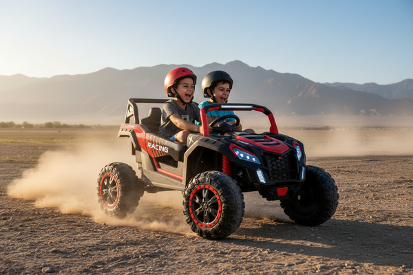 Rutas Cr5 • BUGGY SM DOTA • Color Rojo • 24 Voltios • Llantas de Hule • 2 Asientos de Cuero • 4 Motores • Control Remoto • Hasta los 11 Años • R26