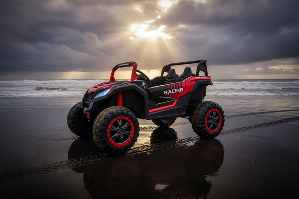 Rutas Cr5 • BUGGY SM DOTA • Color Rojo • 24 Voltios • Llantas de Hule • 2 Asientos de Cuero • 4 Motores • Control Remoto • Hasta los 11 Años • R26