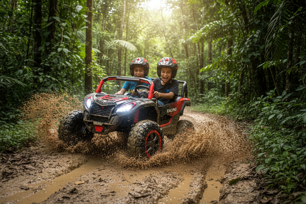 Rutas Cr5 • BUGGY SM DOTA • Color Rojo • 24 Voltios • Llantas de Hule • 2 Asientos de Cuero • 4 Motores • Control Remoto • Hasta los 11 Años • R26