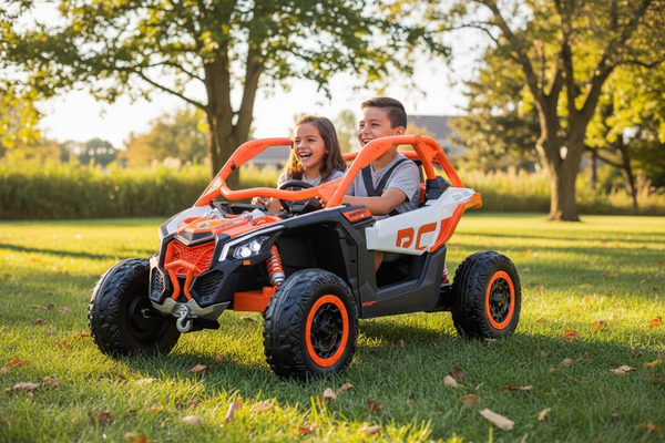 Rutas Cr58 • UTV Can-Am Maverick 24V • Naranja • Llantas de hule • 2 Asientos de cuero • Cuatro motores • Pantalla de video • Control Remoto • Hasta 8 Años • R26