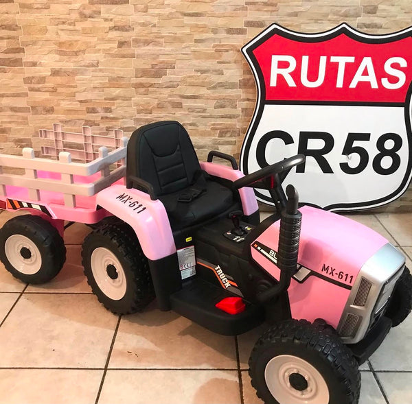Carrito Eléctrico para niños • Tractor • Rosado • 12 Voltios • Rutas Cr58 ER26