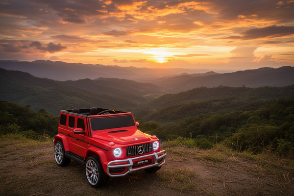 Rutas CR58 - Mercedes G63 • Rojo • 12 Voltios • Dos Motores •  Llantas de hule • Dos asientos de cuero • Control Remoto • Hasta 8 Años • R26