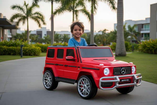 Rutas CR58 - Mercedes G63 • Rojo • 12 Voltios • Dos Motores •  Llantas de hule • Dos asientos de cuero • Control Remoto • Hasta 8 Años • R26