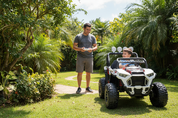 2025 Rutas Cr58 UTV NEL • Blanco • 12 Voltios • Llantas de Hule • Asiento de Cuero • 4 Motores • Control Remoto • Hasta los 7 Años