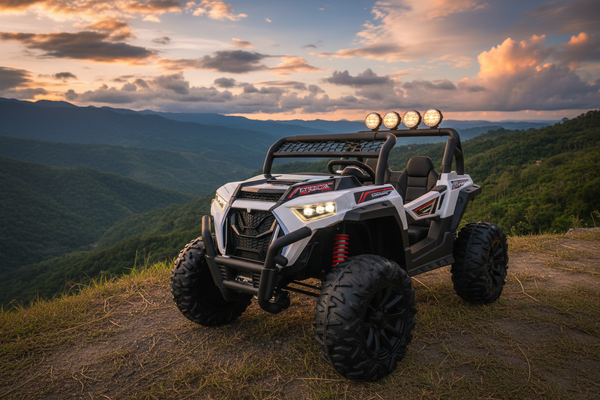 2025 Rutas Cr58 UTV NEL • Blanco • 12 Voltios • Llantas de Hule • Asiento de Cuero • 4 Motores • Control Remoto • Hasta los 7 Años