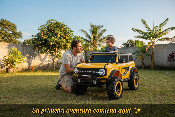 Rutas Cr58 Espectacular Jeep Beyond • Amarillo • 12 Voltios • Llantas de Hule • 2 Asientos de Cuero • 4 Motores • Control Remoto  Hasta 5 Años • R26