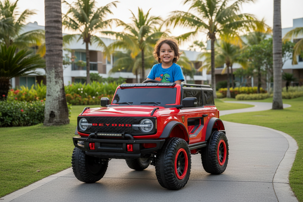 Rutas Cr58 Espectacular Jeep Beyond • Rojo • 12 Voltios • Llantas de Hule • 2 Asientos de Cuero • 4 Motores • Control Remoto  Hasta 5 Años • R26