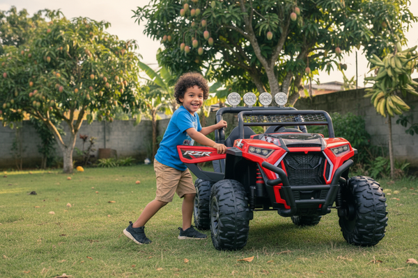 Rutas Cr58 • UTV NEL • Color Rojo • 24 Voltios • Llantas de Hule • 2 Asiento de Cuero • 4 Motores • Control Remoto • Hasta los 7 Años • R26