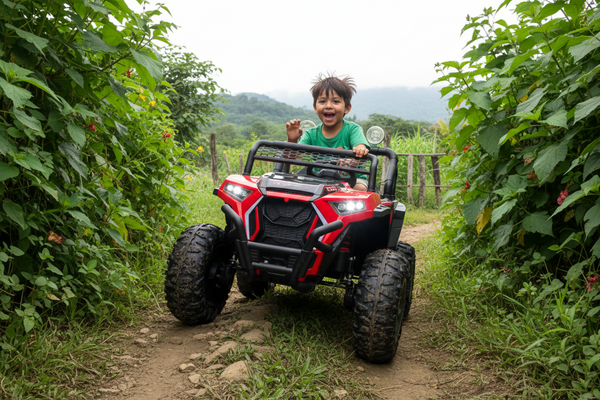 Rutas Cr58 • UTV NEL • Color Rojo • 24 Voltios • Llantas de Hule • 2 Asiento de Cuero • 4 Motores • Control Remoto • Hasta los 7 Años • R26