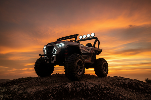 Rutas Cr58 • UTV NEL • Color Rojo • 24 Voltios • Llantas de Hule • 2 Asiento de Cuero • 4 Motores • Control Remoto • Hasta los 7 Años • R26