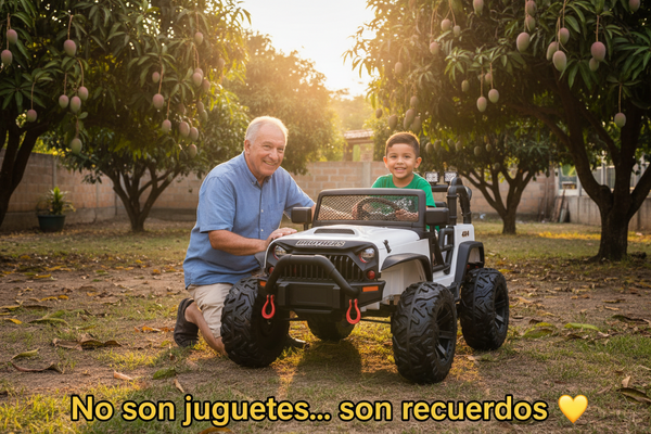 Rutas CR58 • Estilo Jeep Brothers • Blanco • 24 Voltios • Llantas de Hule • 2 Asientos de cuero • Cuatro Motores • Control Remoto • Hasta 7 años • R26