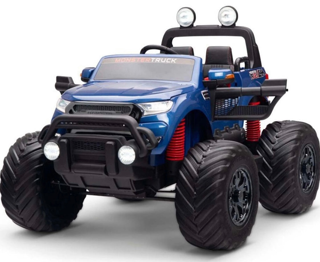 2023 RUTAS CR58 Monster Truck- Azul 12V - Llantas de hule - Asientos de cuero - 4x4 con Control Remoto - Hasta los 7 años