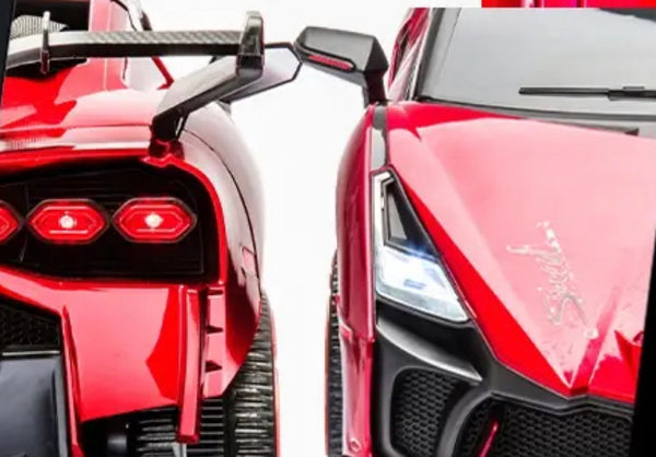 2023 Rutas Cr58 Estilo Lamborghini - Rojo - 12 Voltios - Llantas de Hule - Asiento de Cuero - 2 Motores - Control Remoto - Hasta los 5 Años