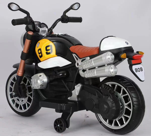 2023 Motocicleta Retro - Llantas de plástico con banda de goma - Asientos plástico - Un motor - 12V - Hasta 5 Años.