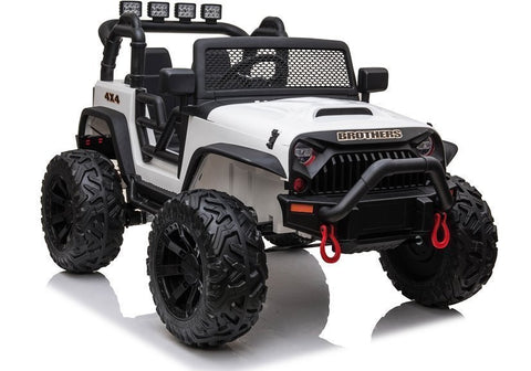 Encargos 2025 Rutas CR58 - Estilo Jeep Brothers - Blanco - 24 Voltios - Llantas de Hule - Asientos de cuero - 4 Motores - Control Remoto - Hasta 7 años