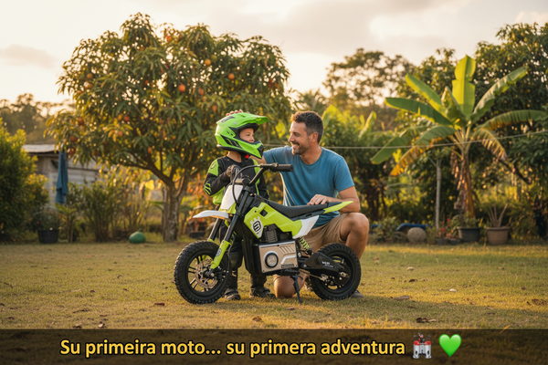 Rutas CR58 • Mini Moto Cross • 24 Voltios • Color Verde • Llantas de hule • Asiento de cuero • Llave de encendido • Hasta 9 Años • R26