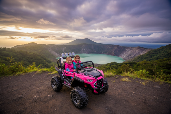 Rutas Cr58 • UTV NEL • Color Rosado • 24 Voltios • Llantas de Hule • 2 Asiento de Cuero • 4 Motores • Control Remoto • Hasta los 7 Años • R26